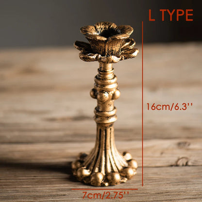 French Antique Resin Rustic Gold Candle Holder