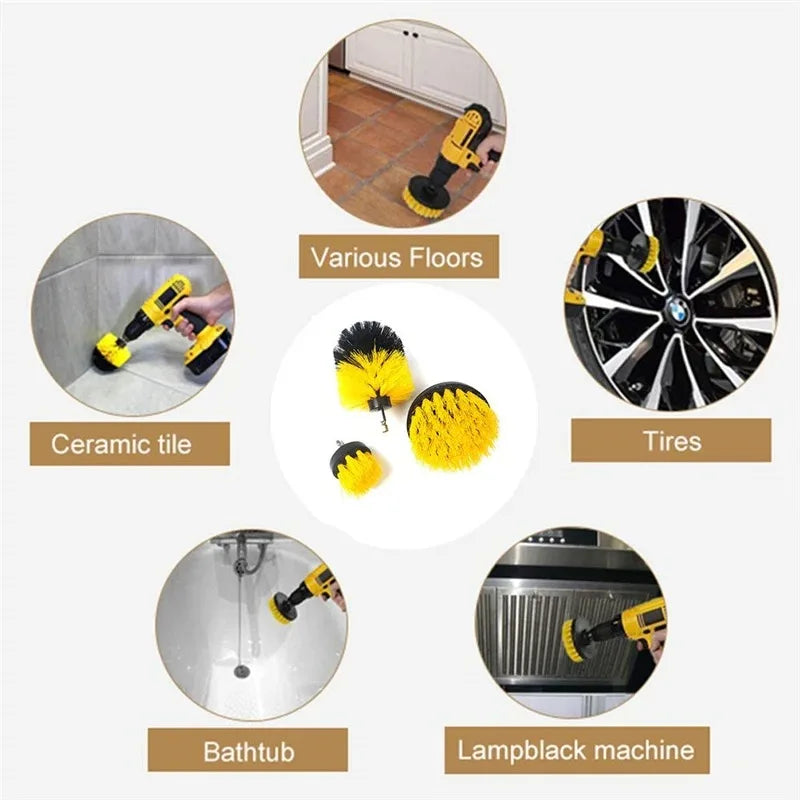 3Pcs/Set Electric Scrubber Brush Drill Brush Kit Plastic Round