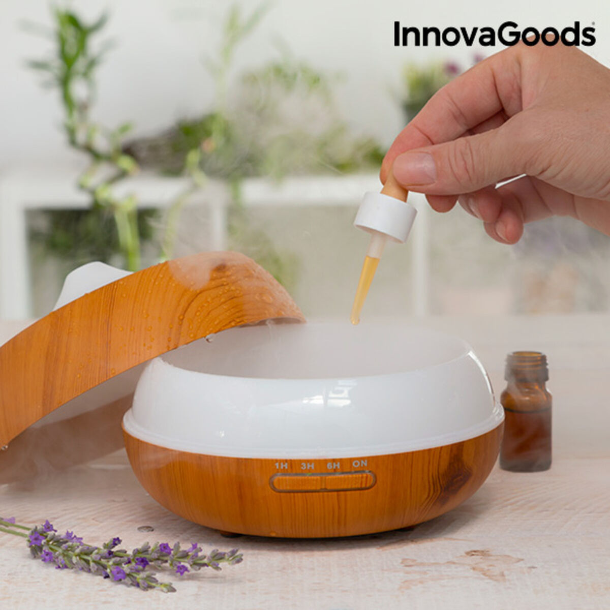 Aroma Diffuser Humidifier with Multicolour LED Wooden-Effect